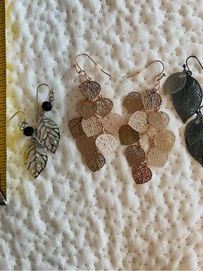 Delicate Rose Gold Silver Charcoal Leaf Dangle Earrings - Women Jewelry